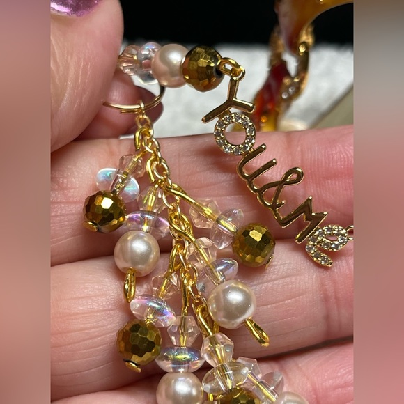 Purse bling keychain or laptop clip -gold and white pearl - Picture 9 of 12